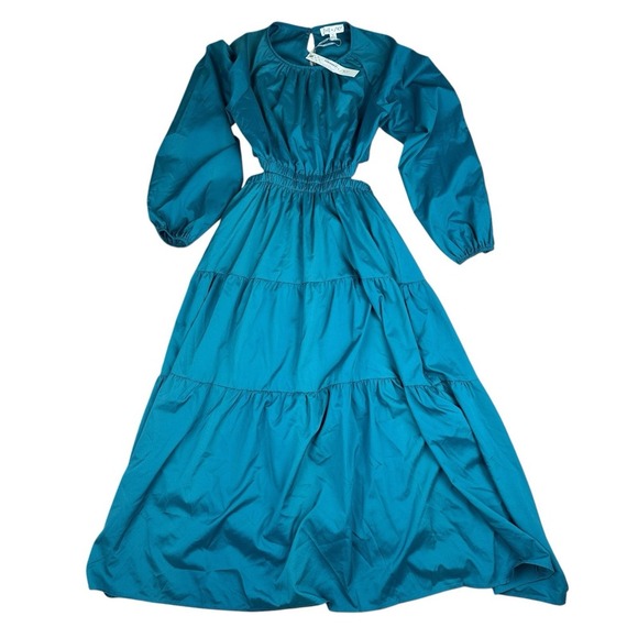 NEW She + Sky Maxi Dress Small Teal Tiered Back Cutout Open Back Puff Sleeves - Picture 8 of 12